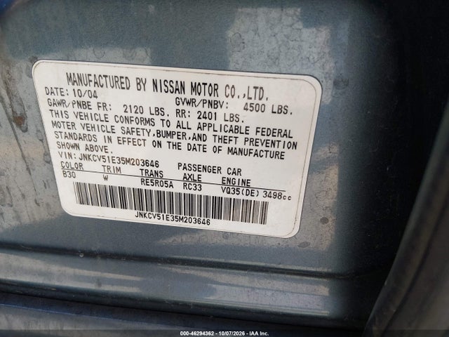 Продажа на аукционе авто 2005 Infiniti G35, vin: JNKCV51E35M203646, номер лота: 46294362