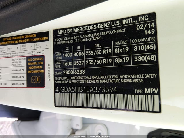 4JGDA5HB1EA373594 Mercedes-Benz Ml 350 4matic