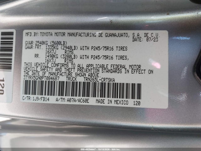 46294447 :رقم المزاد ، 3TYRX5GN0PT084687 vin ، 2023 Toyota Tacoma 2wd Sr مزاد بيع