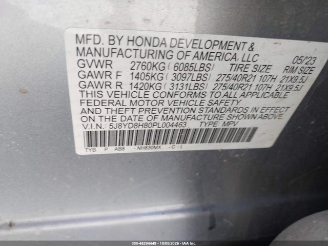 46294449 :رقم المزاد ، 5J8YD8H80PL004463 vin ، 2023 Acura Mdx Type S W/advance Package مزاد بيع