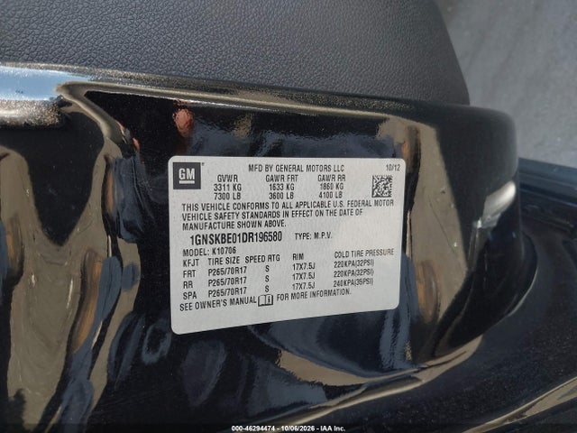 Продажа на аукционе авто 2013 Chevrolet Tahoe Lt, vin: 1GNSKBE01DR196580, номер лота: 46294474