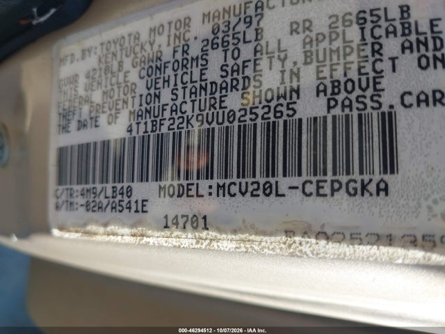Aukcja sprzedaży 1997 Toyota Camry Xle V6, vin: 4T1BF22K9VU025265, numer aukcji: 46294512