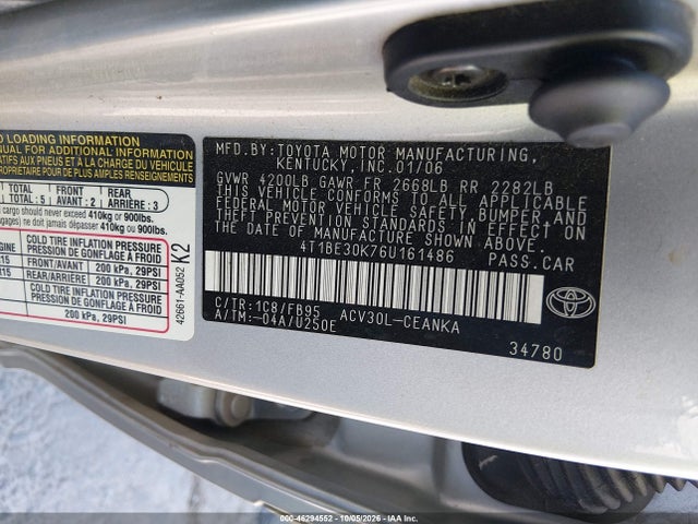 2006 Toyota Camry Le მანქანა იყიდება აუქციონზე, vin: 4T1BE30K76U161486, აუქციონის ნომერი: 46294552