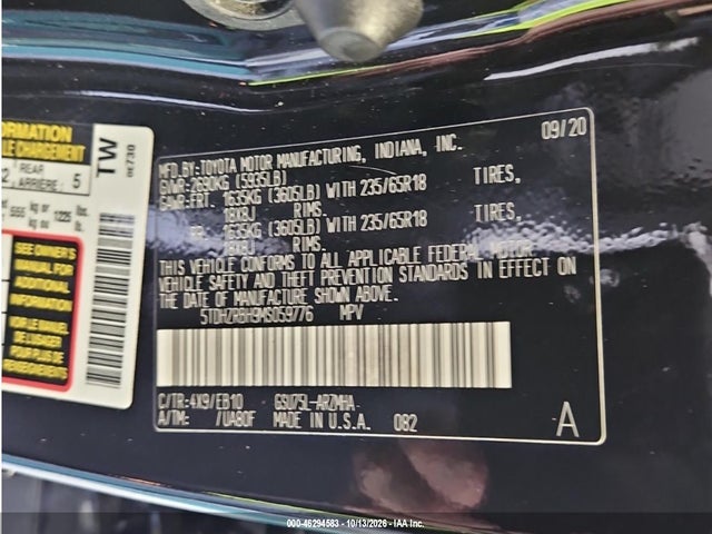 Aukcja sprzedaży 2021 Toyota Highlander Xle, vin: 5TDHZRBH9MS059776, numer aukcji: 46294583