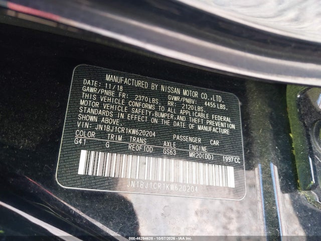 Продажа на аукционе авто 2019 Nissan Rogue Sport S, vin: JN1BJ1CR1KW620204, номер лота: 46294628