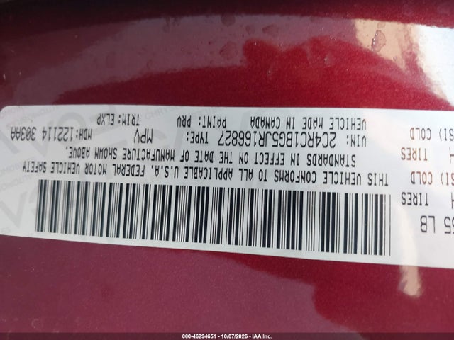 Продаж на аукціоні авто 2018 Chrysler Pacifica Touring L, vin: 2C4RC1BG5JR166827, номер лоту: 46294651