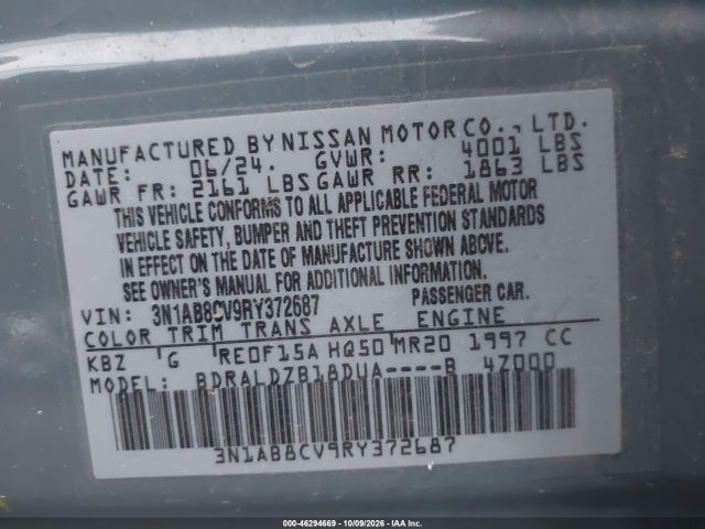 3N1AB8CV9RY372687 Nissan Sentra Sv Xtronic Cvt