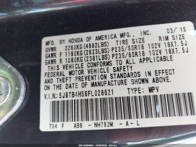 Продаж на аукціоні авто 2015 Acura Rdx, vin: 5J8TB4H56FL028621, номер лоту: 46294683