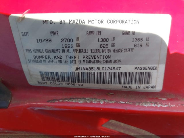 Продаж на аукціоні авто 1990 Mazda Mx-5 Miata, vin: JM1NA3518L0124947, номер лоту: 46294783