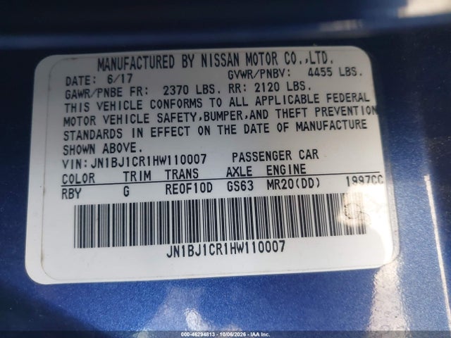 2017 Nissan Rogue Sport Sv მანქანა იყიდება აუქციონზე, vin: JN1BJ1CR1HW110007, აუქციონის ნომერი: 46294813