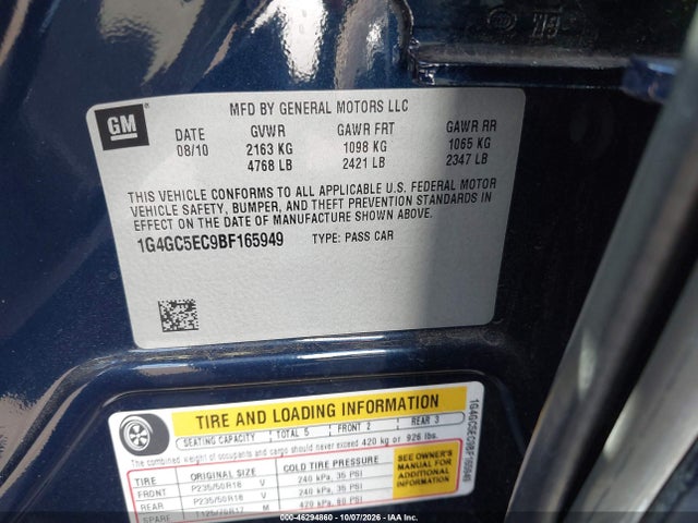 Aukcja sprzedaży 2011 Buick Lacrosse Cxl, vin: 1G4GC5EC9BF165949, numer aukcji: 46294860