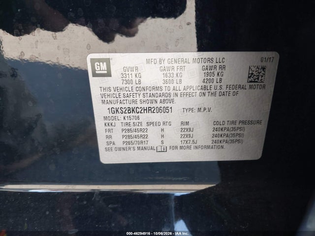 Продажа на аукционе авто 2017 Gmc Yukon Slt, vin: 1GKS2BKC2HR206051, номер лота: 46294916