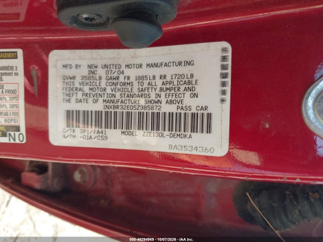 Aukcja sprzedaży 2005 Toyota Corolla Ce, vin: 1NXBR32E05Z385872, numer aukcji: 46294969