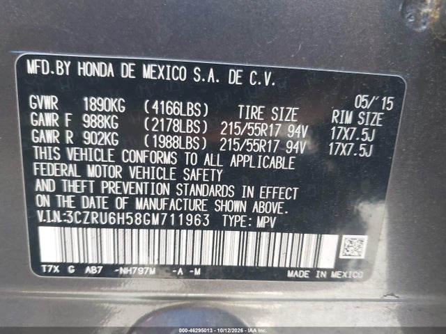 Продаж на аукціоні авто 2016 Honda Hr-v Ex, vin: 3CZRU6H58GM711963, номер лоту: 46295013