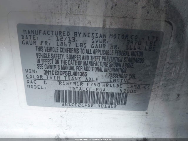 3N1CE2CP5EL401365 Nissan Versa Note S (sr)