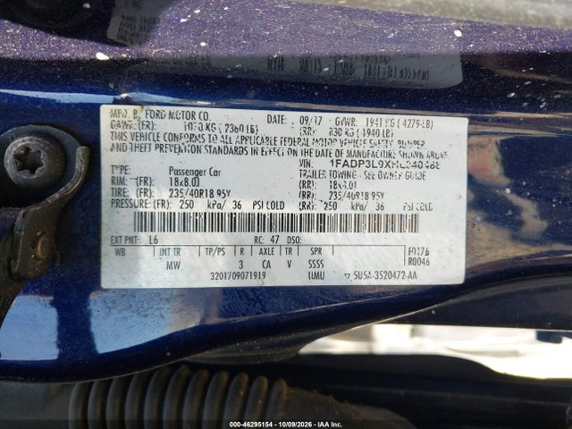 2017 Ford Focus St მანქანა იყიდება აუქციონზე, vin: 1FADP3L9XHL340488, აუქციონის ნომერი: 46295154