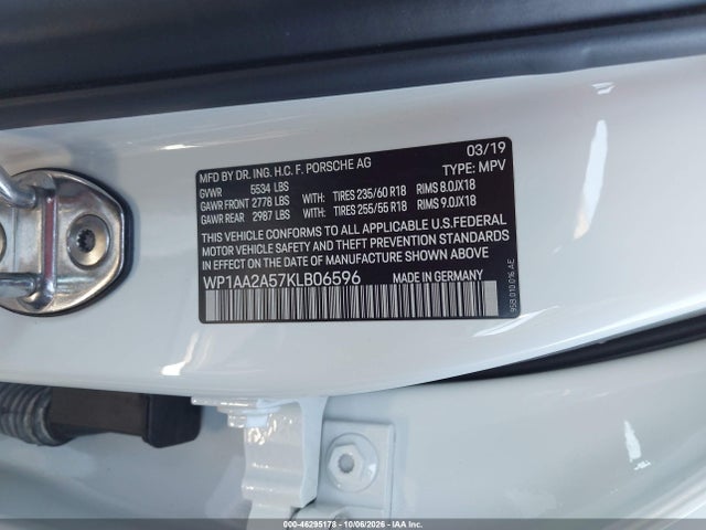 Продажа на аукционе авто 2019 Porsche Macan, vin: WP1AA2A57KLB06596, номер лота: 46295178