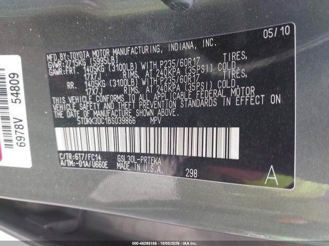 Продажа на аукционе авто 2011 Toyota Sienna Le V6, vin: 5TDKK3DC1BS039866, номер лота: 46295186