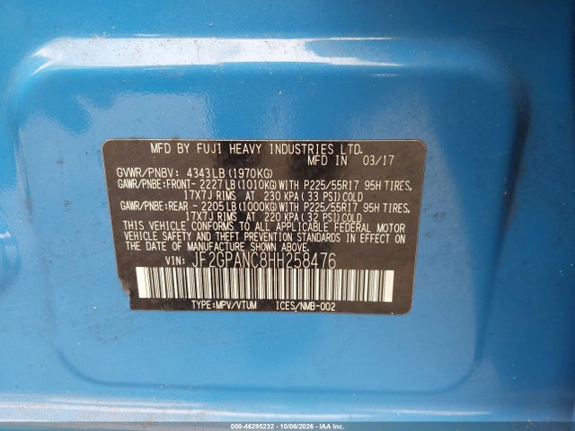 Aukcja sprzedaży 2017 Subaru Crosstrek 2.0i Limited, vin: JF2GPANC8HH258476, numer aukcji: 46295232