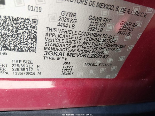 Продажа на аукционе авто 2019 Gmc Terrain Sle, vin: 3GKALMEV5KL292147, номер лота: 46295292