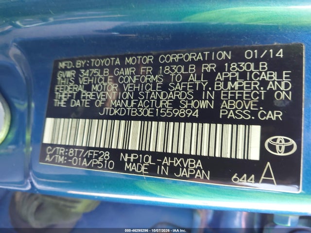 Aukcja sprzedaży 2014 Toyota Prius C Two, vin: JTDKDTB30E1559894, numer aukcji: 46295296