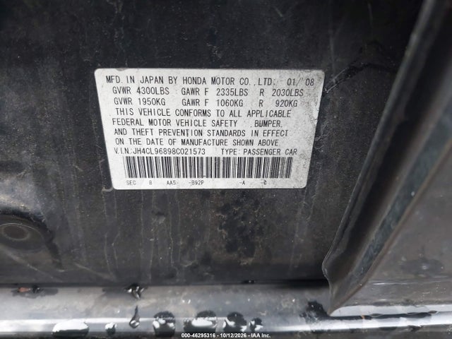 Продаж на аукціоні авто 2008 Acura Tsx, vin: JH4CL96898C021573, номер лоту: 46295316