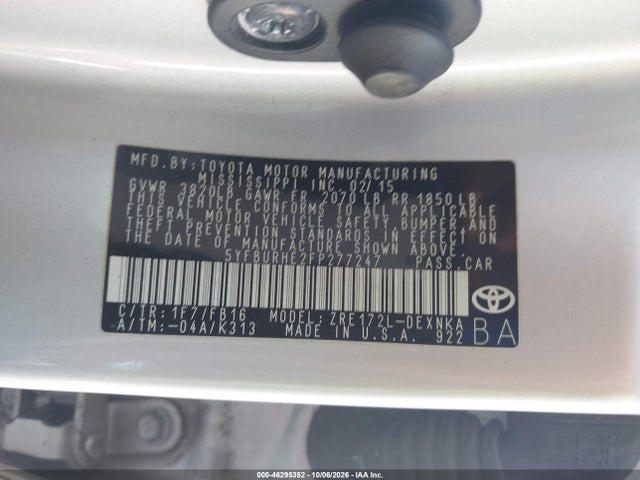 46295352 :رقم المزاد ، 5YFBURHE2FP277247 vin ، 2015 Toyota Corolla Le مزاد بيع