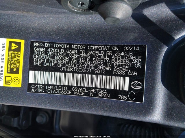 Продаж на аукціоні авто 2014 Lexus Es 350, vin: JTHBK1GGXE2119812, номер лоту: 46295365