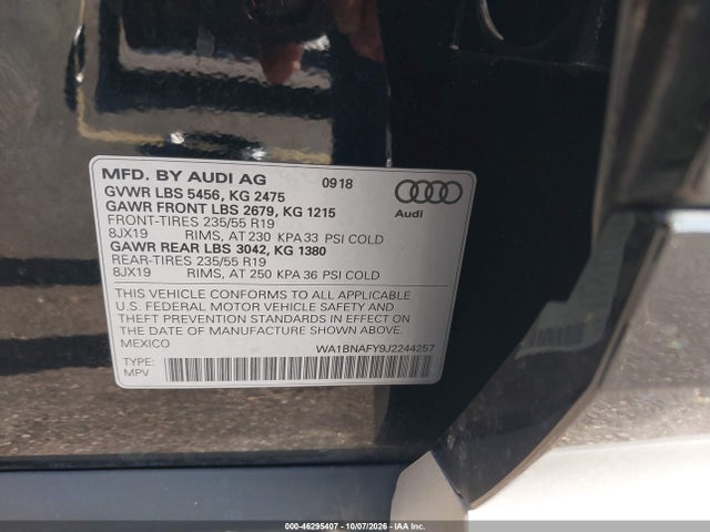 Продаж на аукціоні авто 2018 Audi Q5 2.0t Premium/2.0t Tech Premium, vin: WA1BNAFY9J2244257, номер лоту: 46295407