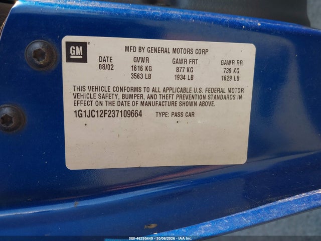 Продаж на аукціоні авто 2003 Chevrolet Cavalier, vin: 1G1JC12F237109664, номер лоту: 46295449