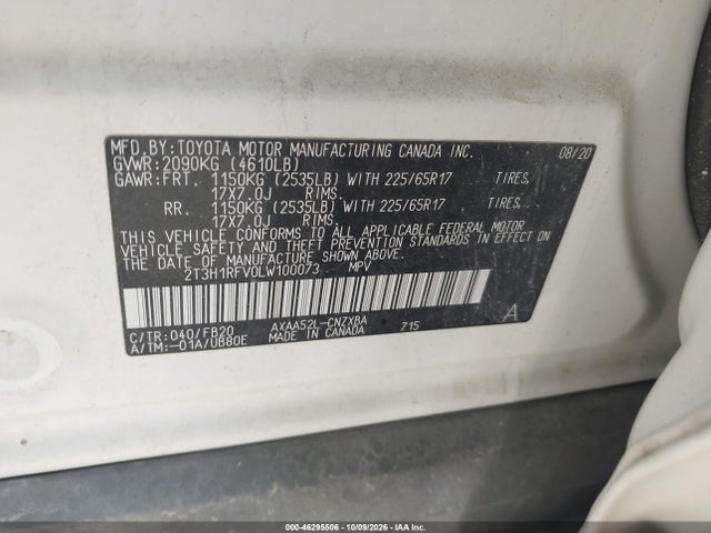 Продаж на аукціоні авто 2020 Toyota Rav4 Le, vin: 2T3H1RFV0LW100073, номер лоту: 46295506