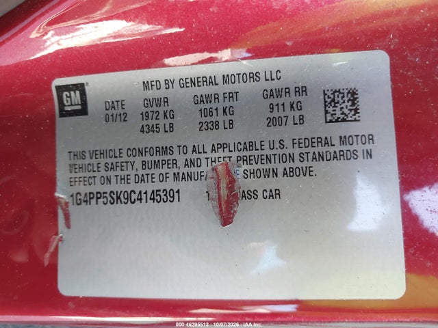 2012 Buick Verano მანქანა იყიდება აუქციონზე, vin: 1G4PP5SK9C4145391, აუქციონის ნომერი: 46295513