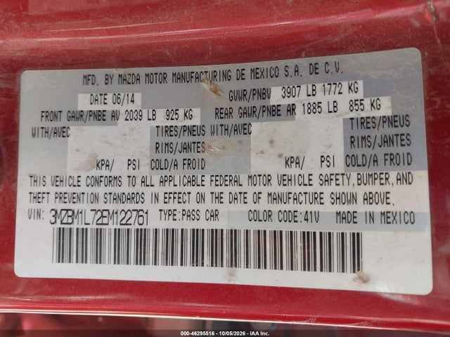 Продаж на аукціоні авто 2014 Mazda Mazda3 I Touring, vin: 3MZBM1L72EM122761, номер лоту: 46295516