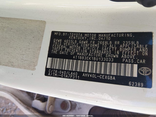 Продажа на аукционе авто 2011 Toyota Camry Hybrid, vin: 4T1BB3EK1BU133033, номер лота: 46295561
