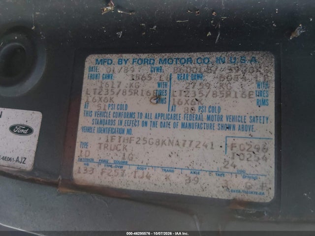 Продажа на аукционе авто 1989 Ford F250, vin: 1FTHF25G8KNA77241, номер лота: 46295576