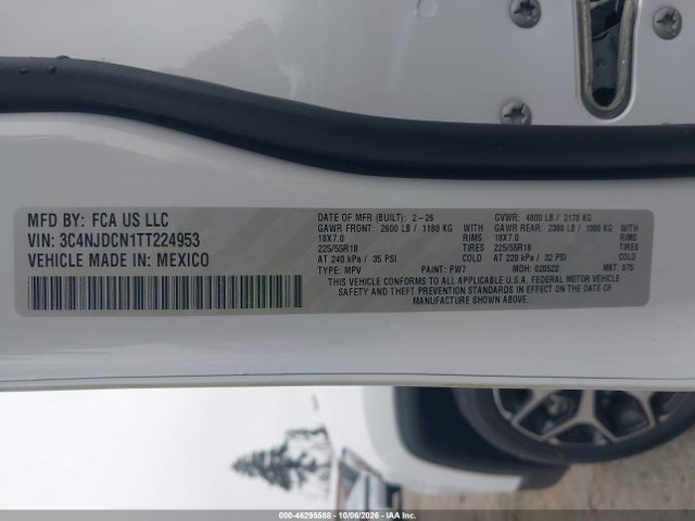 46295588 :رقم المزاد ، 3C4NJDCN1TT224953 vin ، 2026 Jeep Compass Limited مزاد بيع