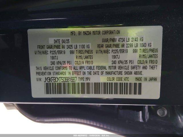 Aukcja sprzedaży 2025 Mazda Cx-5 2.5 S Carbon Edition, vin: JM3KFBCM7S0681687, numer aukcji: 46295632