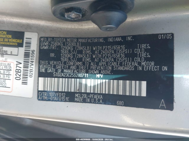 Продаж на аукціоні авто 2005 Toyota Sienna Ce, vin: 5TDZA23C25S280711, номер лоту: 46295669