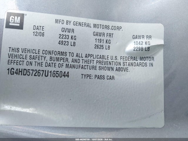2007 Buick Lucerne Cxl მანქანა იყიდება აუქციონზე, vin: 1G4HD57267U165044, აუქციონის ნომერი: 46295709