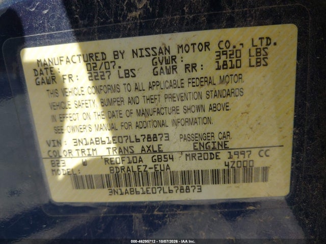 Aukcja sprzedaży 2007 Nissan Sentra 2.0s, vin: 3N1AB61E07L678873, numer aukcji: 46295712