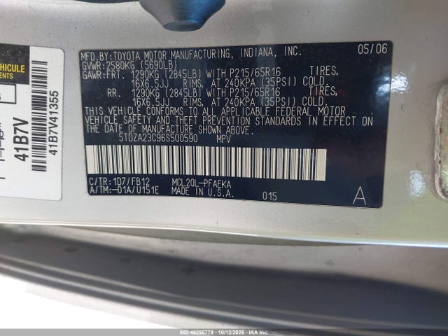 46295779 :رقم المزاد ، 5TDZA23C96S500590 vin ، 2006 Toyota Sienna Ce مزاد بيع