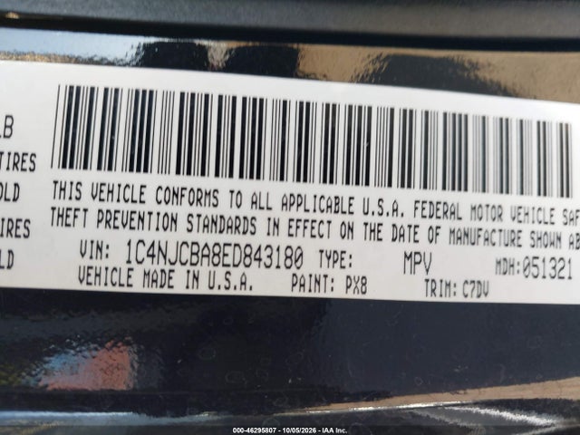 2014 Jeep Compass Sport მანქანა იყიდება აუქციონზე, vin: 1C4NJCBA8ED843180, აუქციონის ნომერი: 46295807