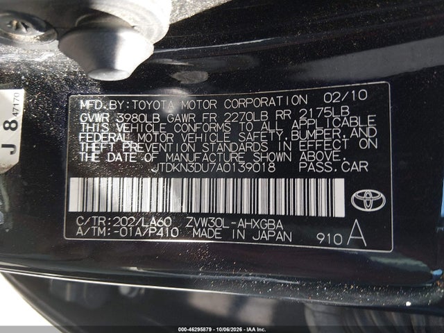 Aukcja sprzedaży 2010 Toyota Prius Iv, vin: JTDKN3DU7A0139018, numer aukcji: 46295879