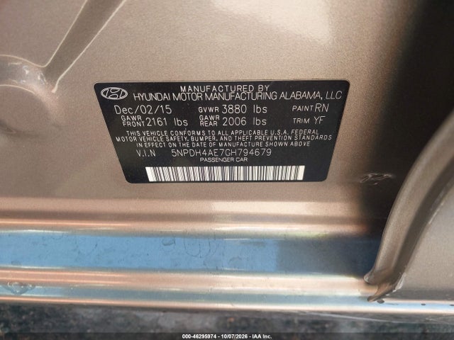 Продаж на аукціоні авто 2016 Hyundai Elantra Se, vin: 5NPDH4AE7GH794679, номер лоту: 46295974