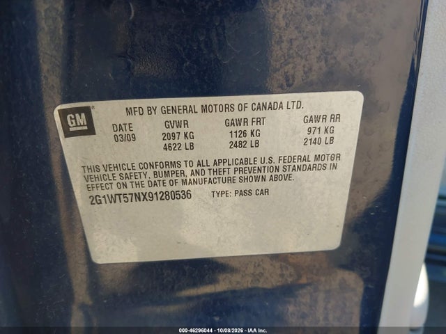 Aukcja sprzedaży 2009 Chevrolet Impala Lt, vin: 2G1WT57NX91280536, numer aukcji: 46296044