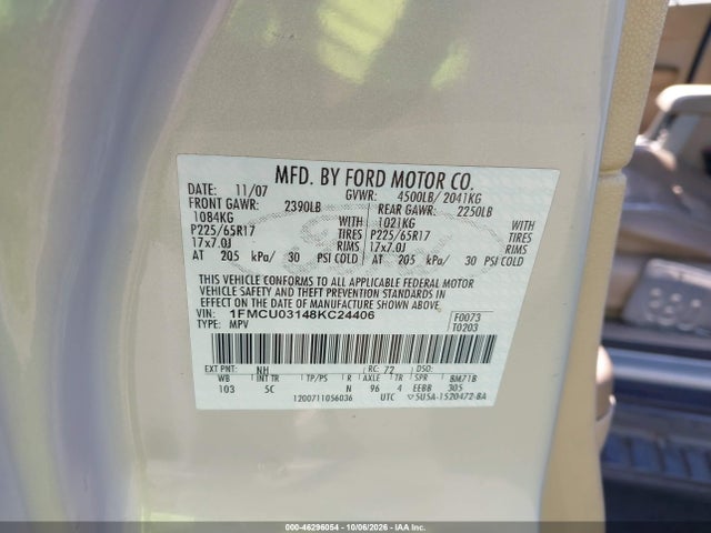 Продажа на аукционе авто 2008 Ford Escape Xlt, vin: 1FMCU03148KC24406, номер лота: 46296054