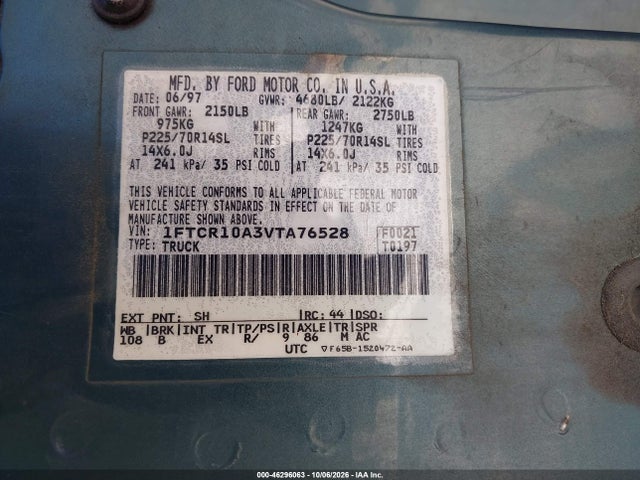 Продаж на аукціоні авто 1997 Ford Ranger Splash/xl/xlt, vin: 1FTCR10A3VTA76528, номер лоту: 46296063