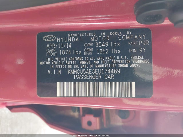 46296119 :رقم المزاد ، KMHCU5AE3EU174469 vin ، 2014 Hyundai Accent Se مزاد بيع