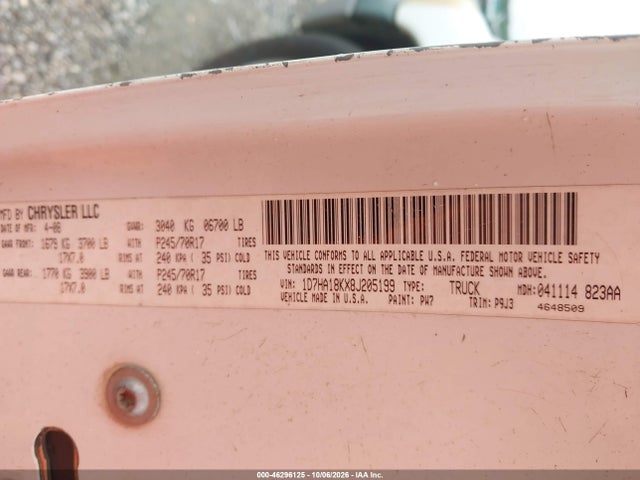 Продаж на аукціоні авто 2008 Dodge Ram 1500 St/sxt, vin: 1D7HA18KX8J205199, номер лоту: 46296125