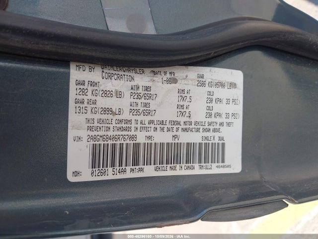 2006 Chrysler Pacifica Touring მანქანა იყიდება აუქციონზე, vin: 2A8GM68406R767089, აუქციონის ნომერი: 46296160